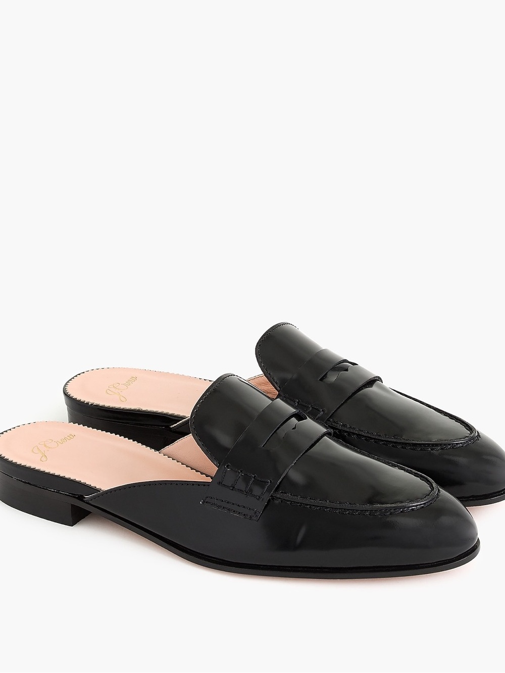Black Leather Penny Loafer Mules - Women